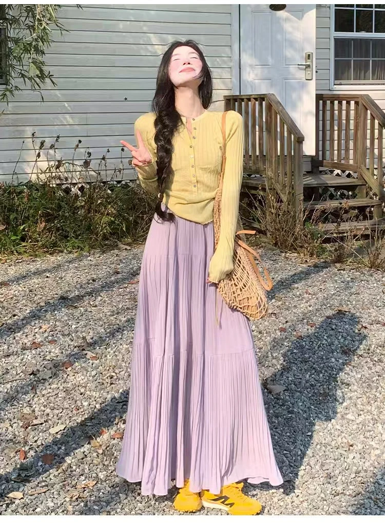 韩系雪纺半身裙女夏季新款高腰a字蛋糕裙飘飘大摆中长裙子半裙