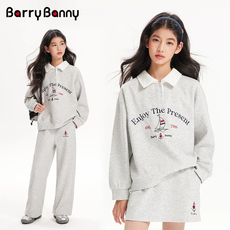 BarryBanny2025女童秋冬新款卫衣裙裤套装长裤运动美式复古POLO女