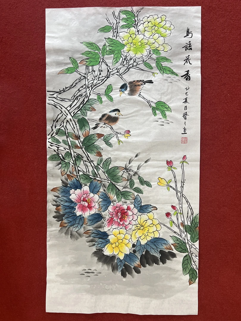 303三尺50x100cm鸟语花香芙蓉秋韵玄关客厅书房办公室手工装饰画