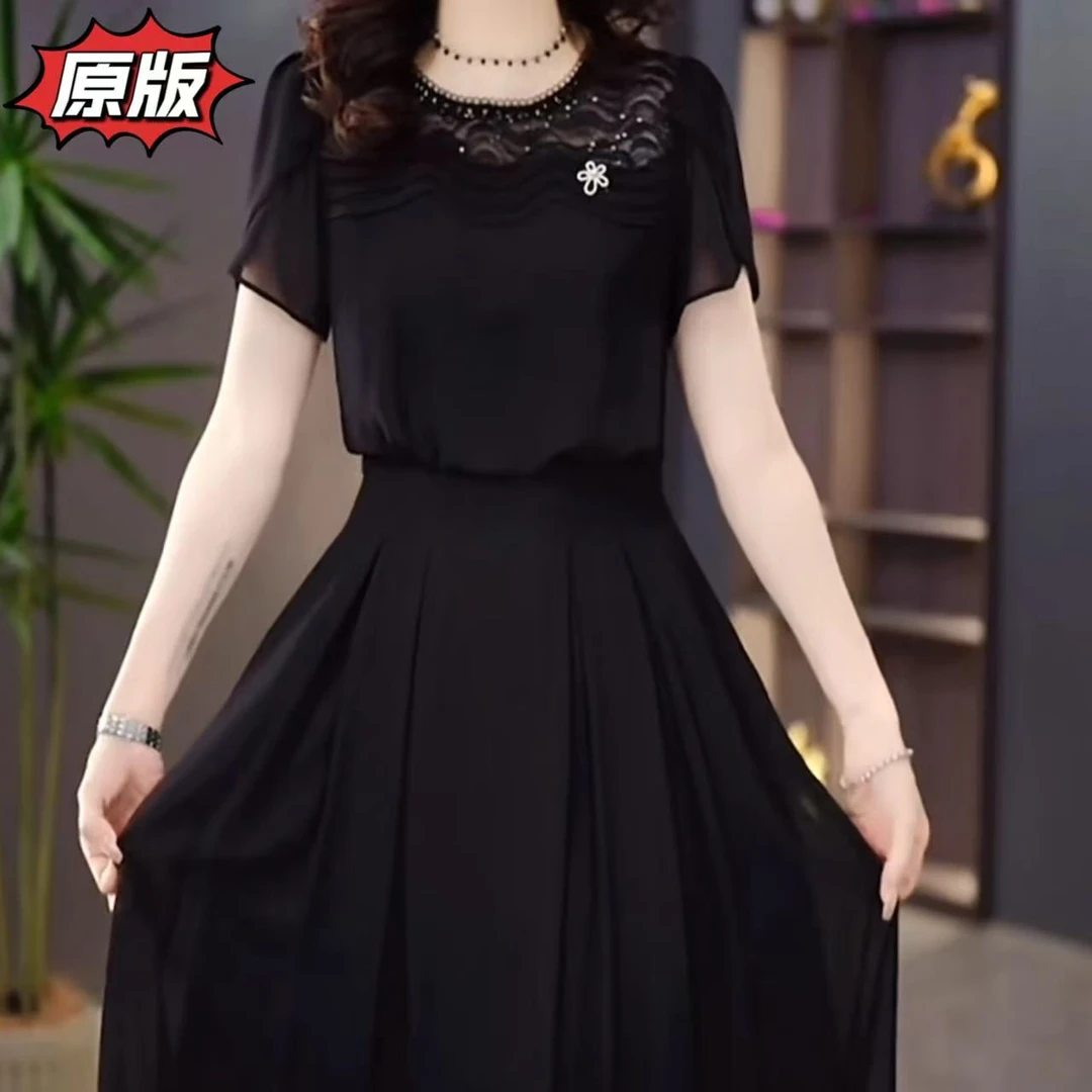 高档云锦丝时尚女装连衣裙2025夏季新款显瘦遮肉洋气轻奢减龄裙子