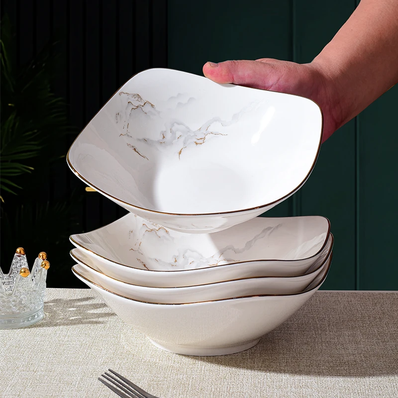 【6只装】电光金山水8.25英寸翘脚碗高端碗碟新骨瓷釉下彩餐具