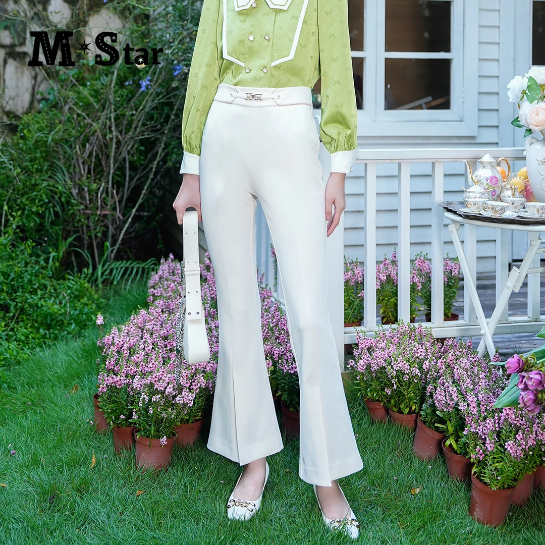 【高高甄选】M-Star复古气质通勤高腰微喇阔腿裤女SEMK111502