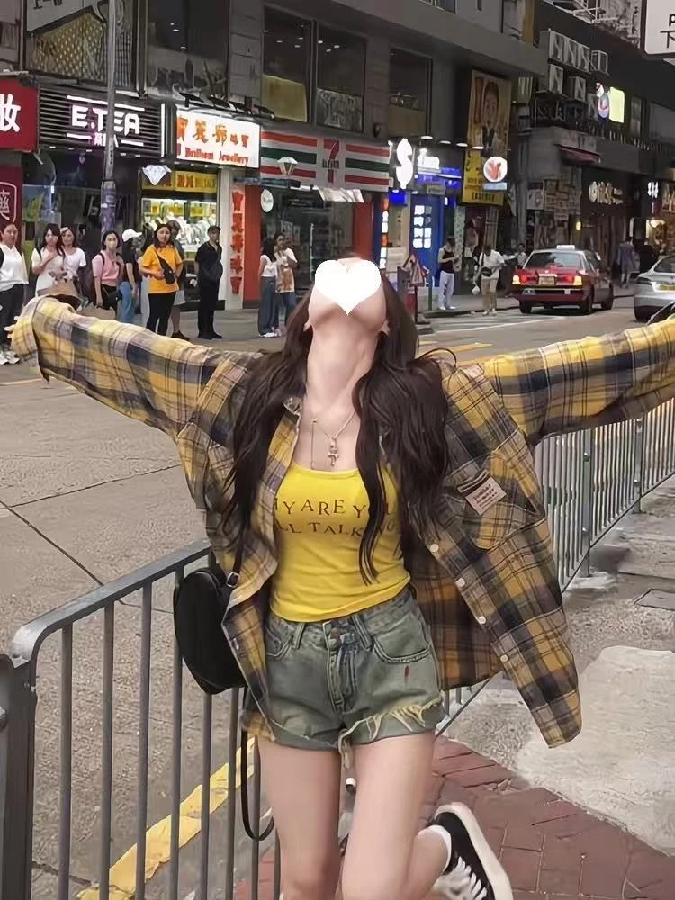 休闲薄款长袖印花衬衫中长款休闲风朋克风两件套