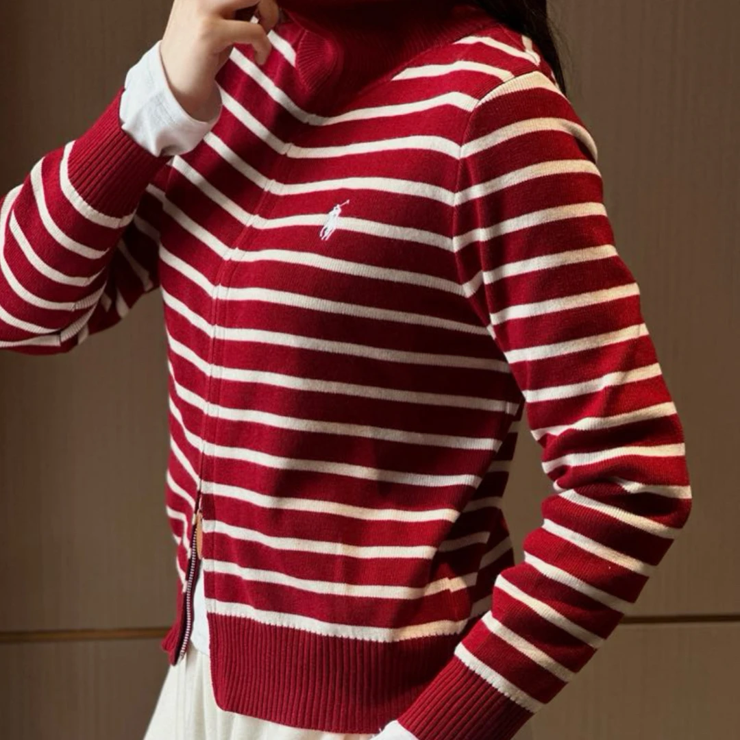 XULI'S EPOCH刺绣polo海军翻领条纹拉链开衫·欧洲限定·25AW305