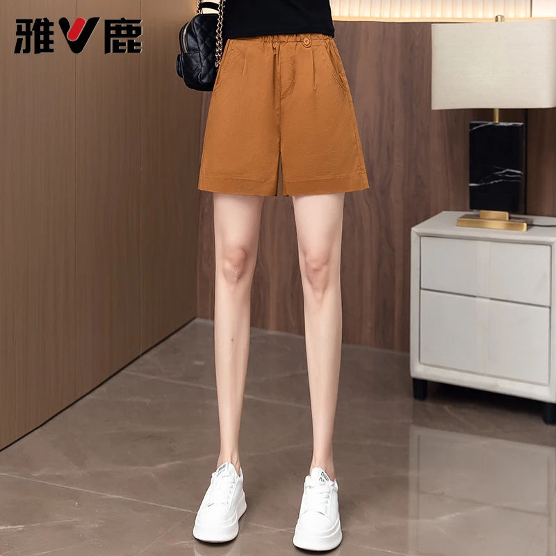 V/雅鹿高腰休闲A字短裤女2025夏季新款薄款宽松显瘦休闲阔腿短裤