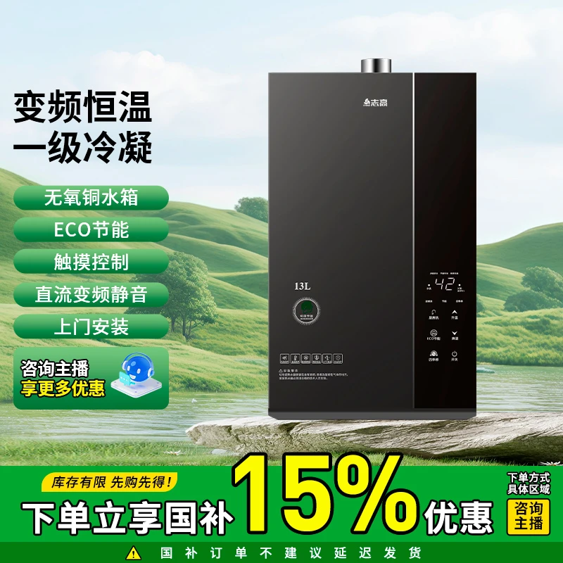 志高燃气强排式天然热水器ai水气双调铜水箱低压启动一级变频恒温