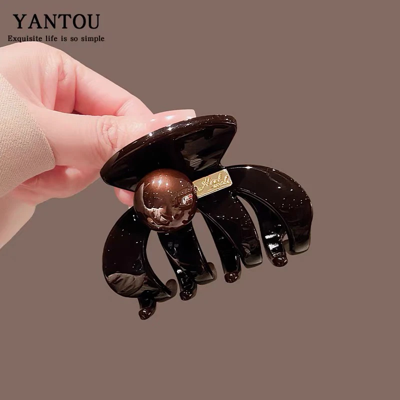 B29【6.5cm巧克力南瓜半抓】秋冬款半抓发量少极简复古新品百搭韩