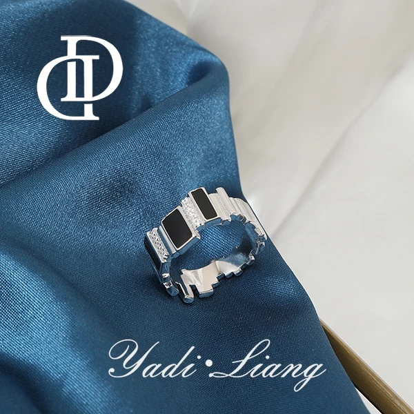 925银戒指 梁雅帝新品【黑夜石板王戒】设计款气质百搭纯银戒指