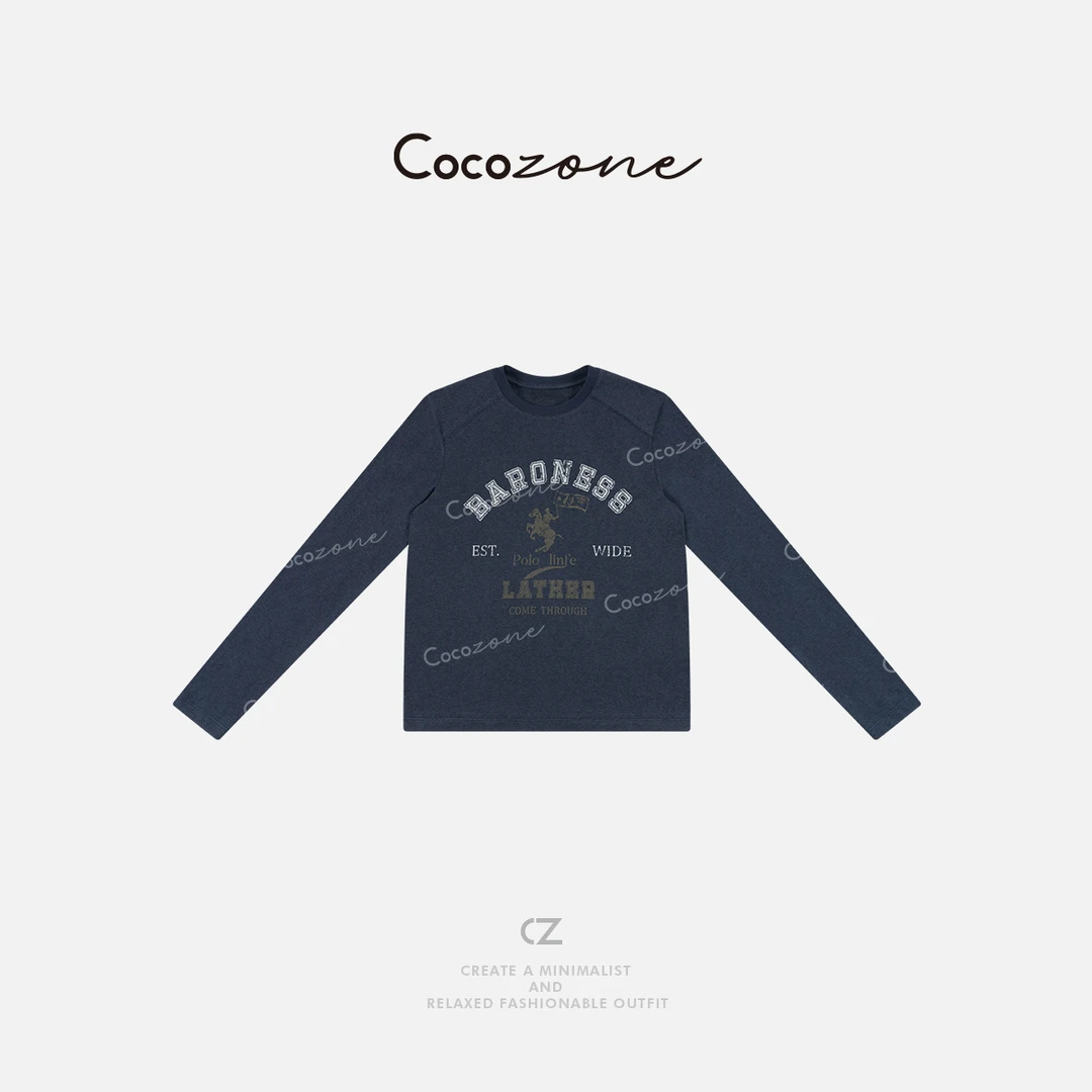 COCO ZONE刘一一 新款撞色字母图案圆领长袖T恤 CD2A0371