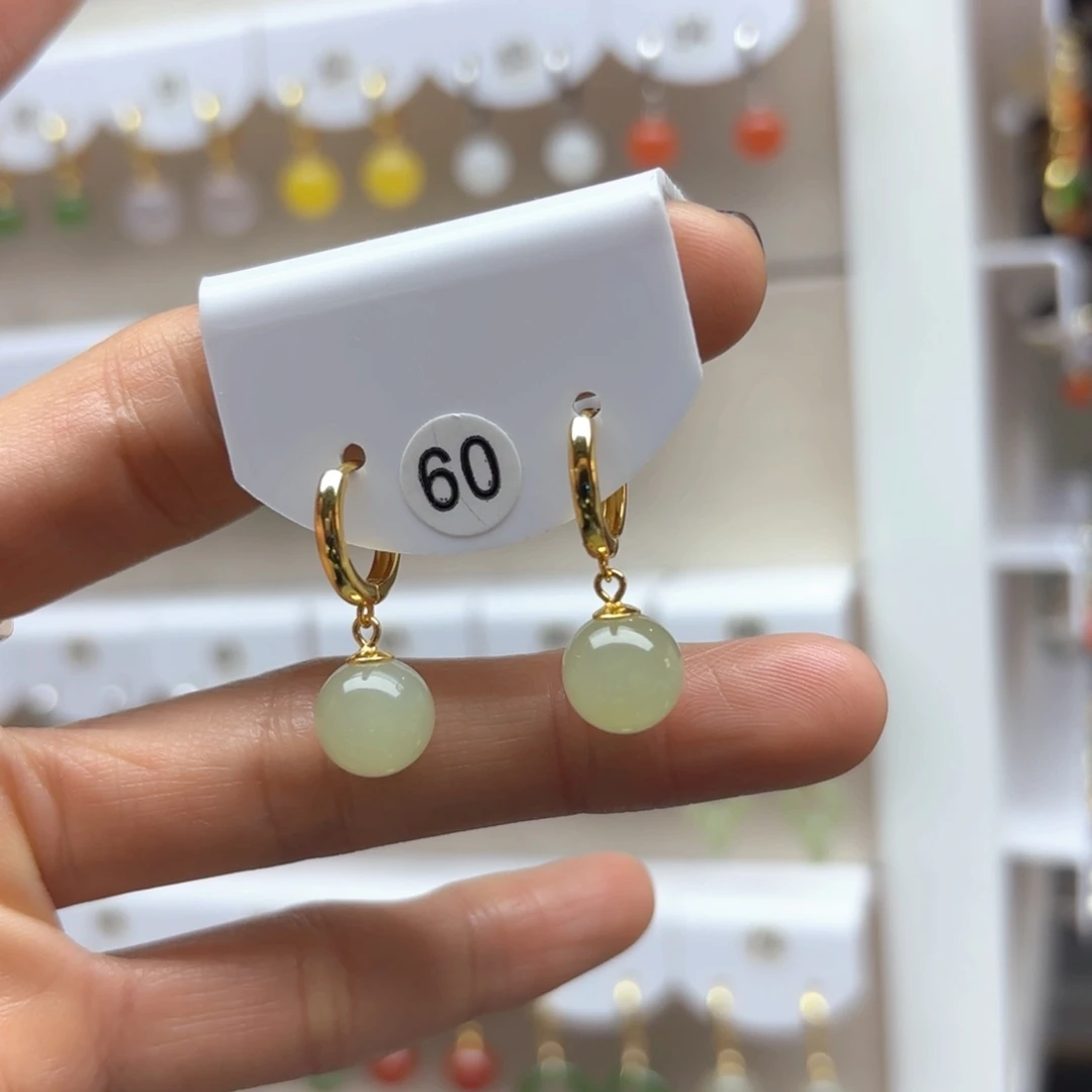 和田玉耳饰银S925镶嵌2