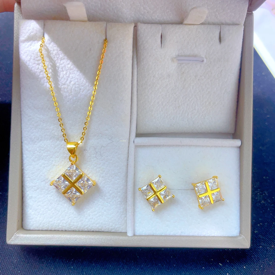 钛钢项链 1383新款两件套首饰耳环项链爆款白搭时尚金色