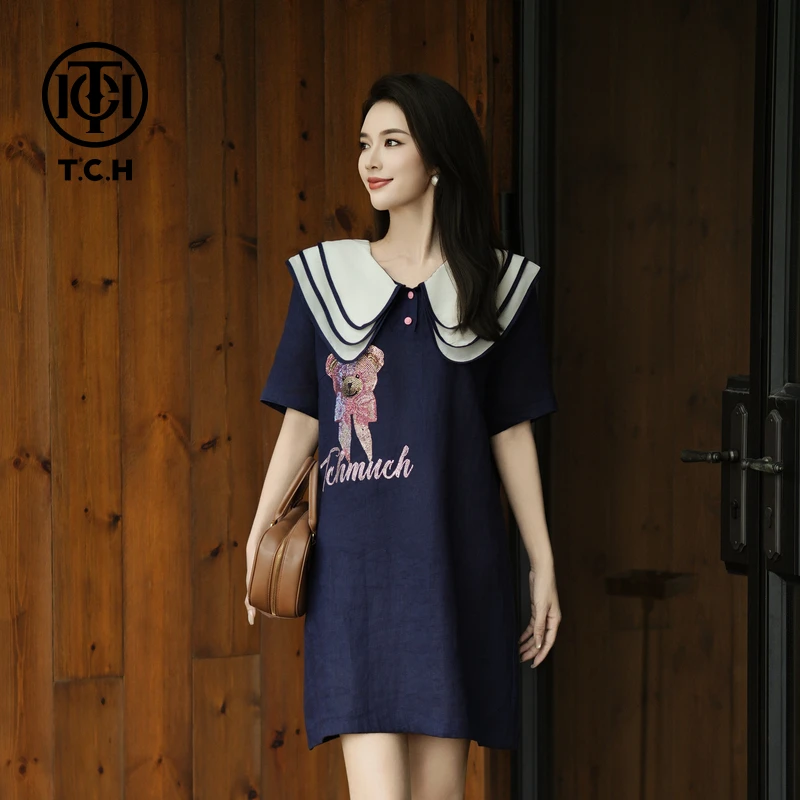 TCH私服烫钻工艺时尚休闲百搭透气连衣裙女T75B30E5001轻奢tch