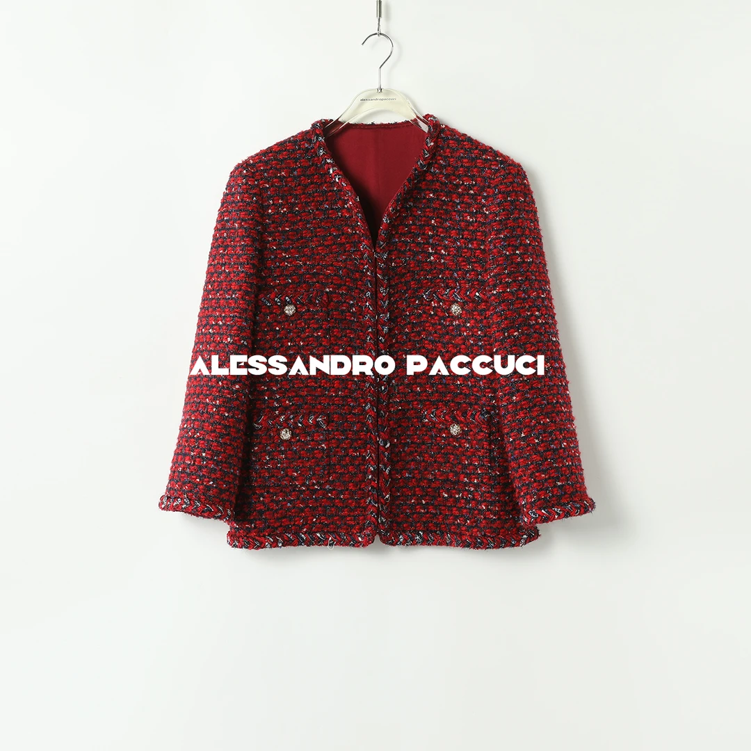 AP洛哥44082WX【黑标】法国进口SCOP绵羊毛红色圆领优雅香风外套