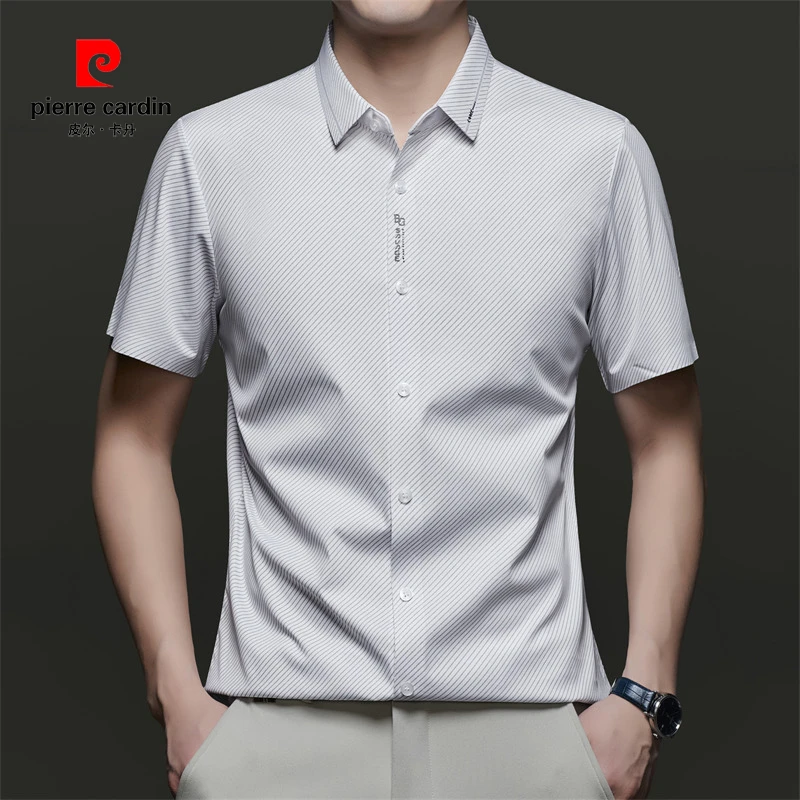 皮尔卡丹正品男士短袖衬衫夏季冰丝高档休闲商务衬衣抗皱免烫无痕