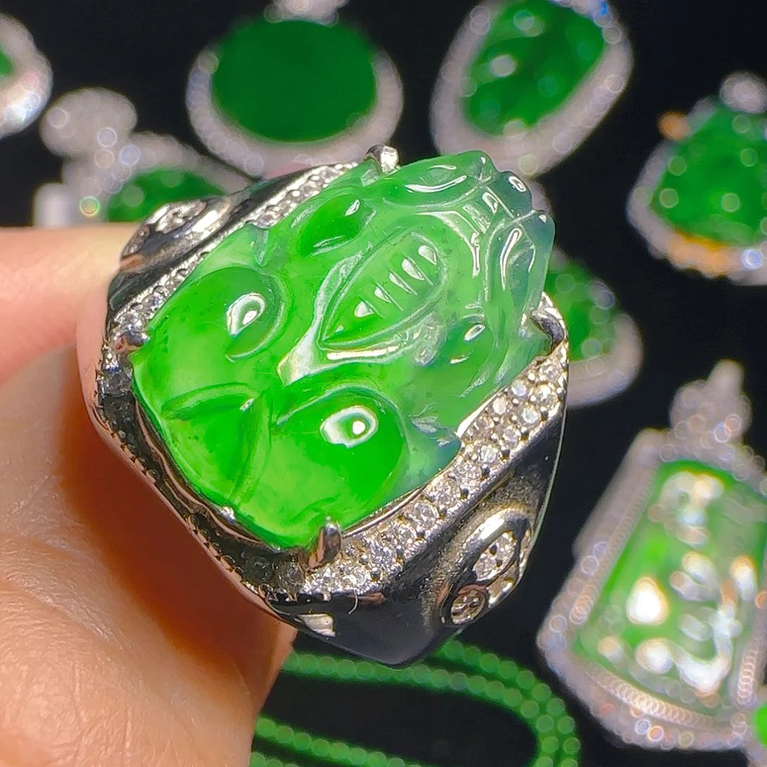 翡翠戒指银S925镶嵌天然