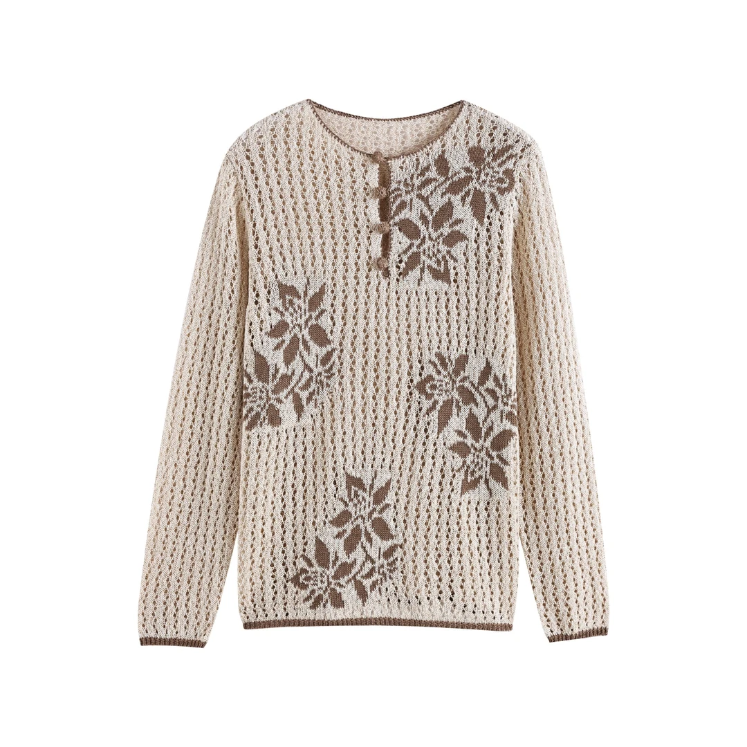 【MA订单】精致镂空花朵落肩防晒针织罩衫1185