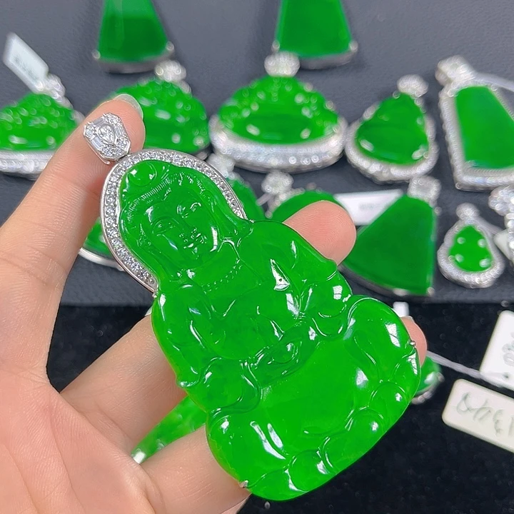 青***狐翡翠银S925镶嵌吊坠(不含链)