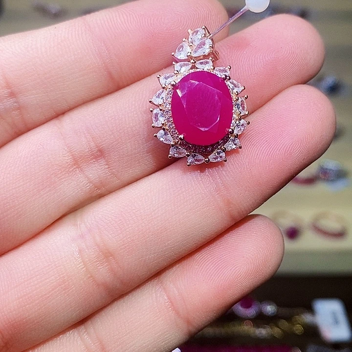 红宝石颈饰银S925镶嵌健***教