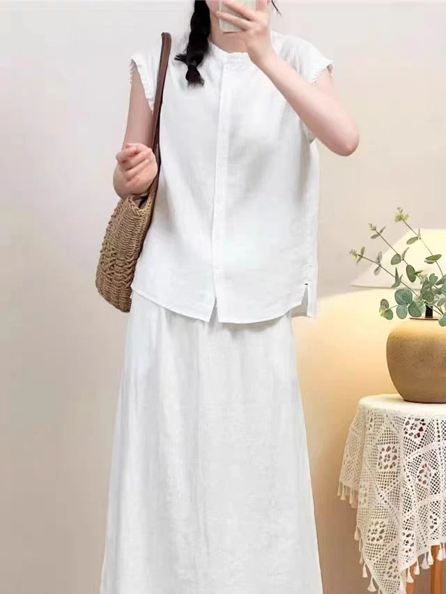 792亚麻衬衣套装 三色 均码