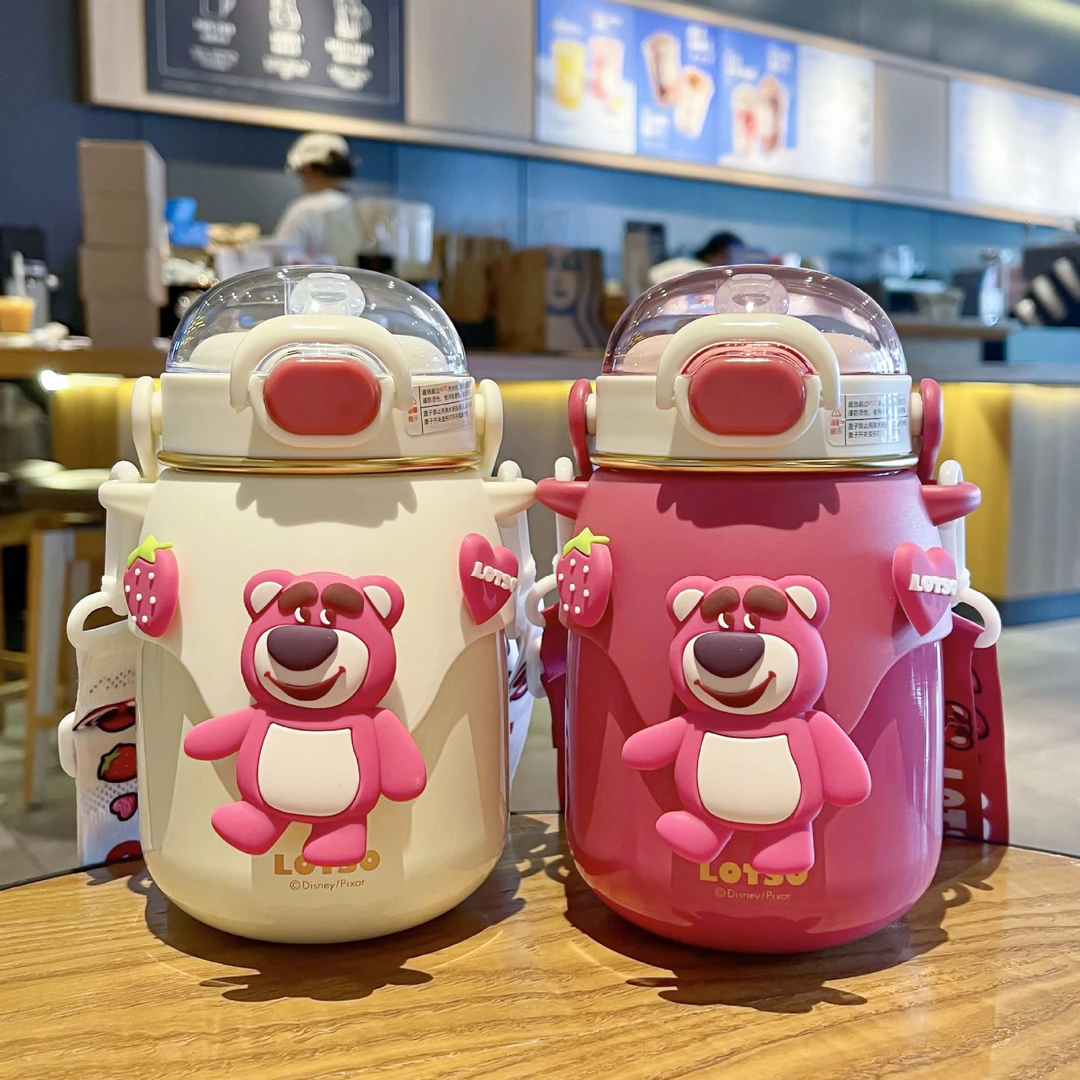 草莓熊保温杯卡通公仔吸管杯学生便捷饮水杯大容量高颜值大肚杯子