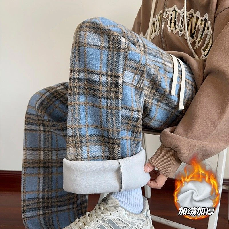 港风冬季加绒保暖毛呢呢料休闲裤男生宽松拖地舒适休闲长裤