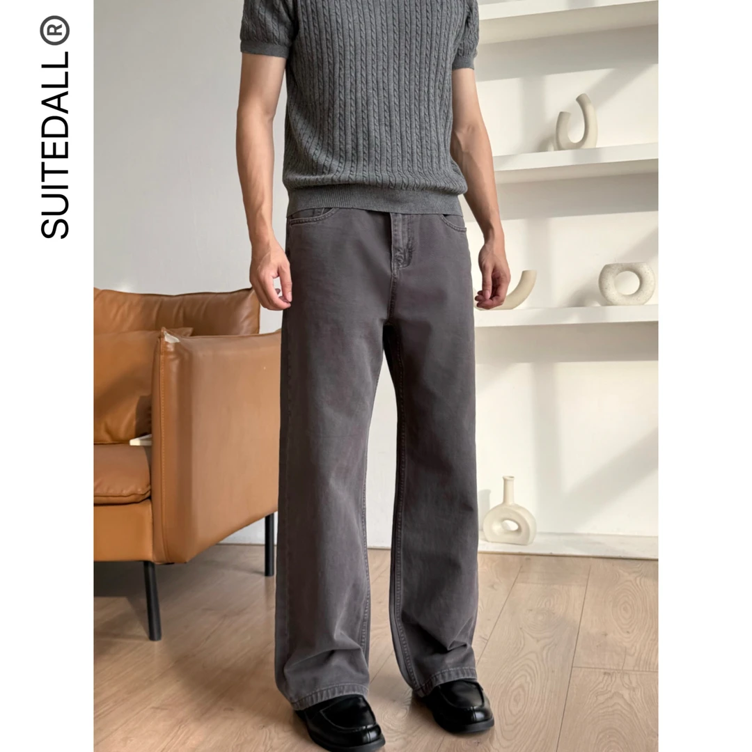 SUITEDALL“ROW”平替12.5oz 阿苏特染灰牛 宽松直筒纯棉百搭牛仔裤
