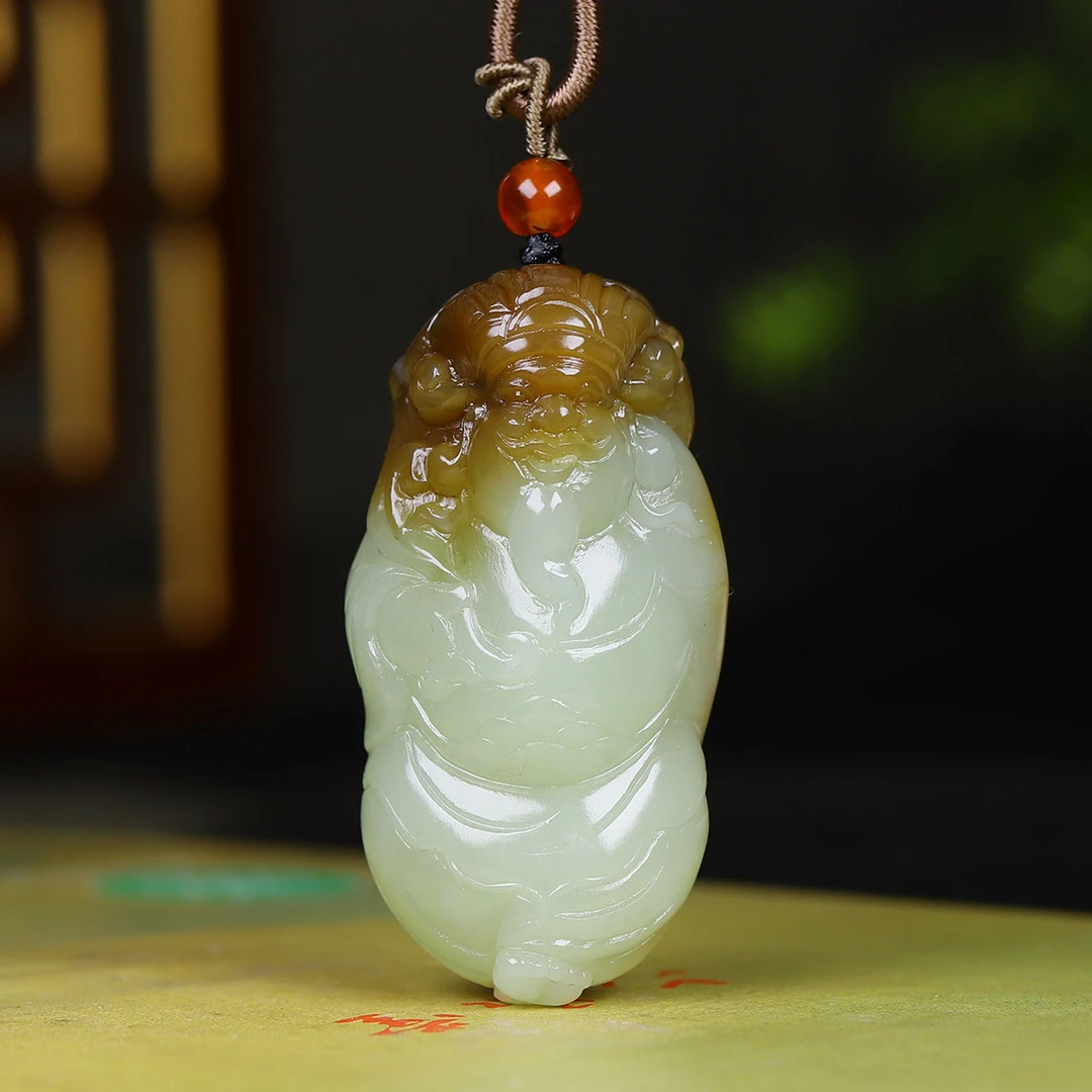 1127104和田玉糖白玉财神挂件