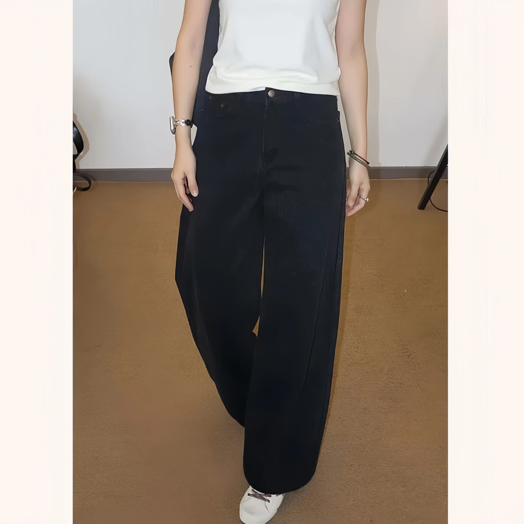 2025秋冬季新款黑色牛仔豹纹裤遮肉显瘦通勤百搭直筒中腰牛仔裤子