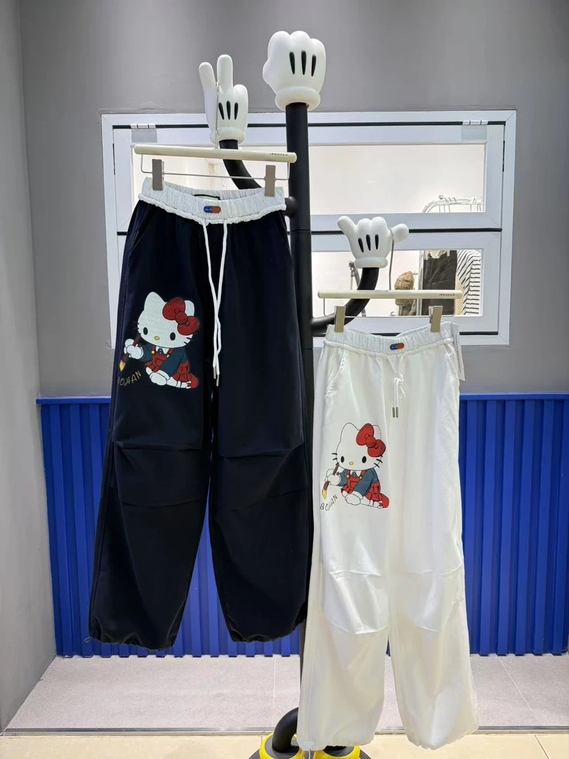 欧洲站BOHAN秀秀2025夏新亲手绘猫咪松紧腰休闲裤防晒裤潮牌欧货