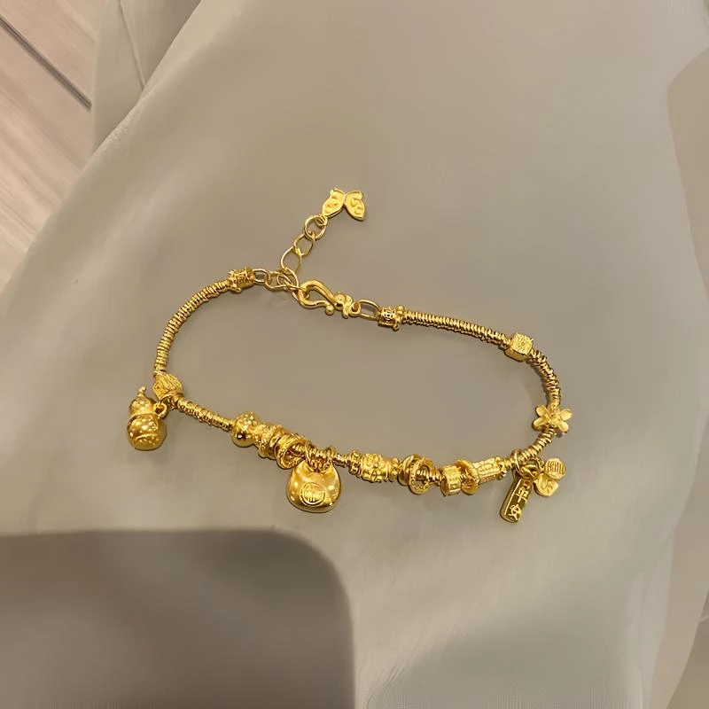 铜合金手链 黄金色百搭盘缠福袋葫芦平安喜乐福牌女小众高级手链