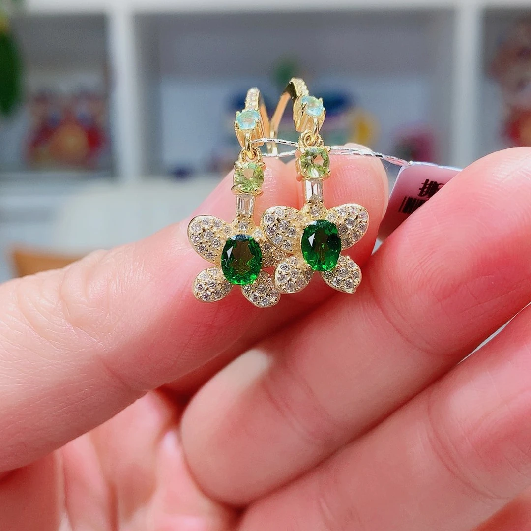 银S925镶嵌透辉石耳坠