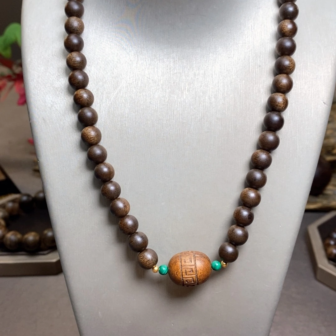 沉香手串越南芽庄紫棋08➕富森红土枣珠沉香木雕