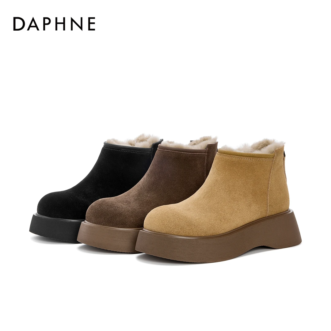 达芙妮2025冬季加绒加厚厚底时尚休闲百搭纯色舒适雪地靴女靴短靴