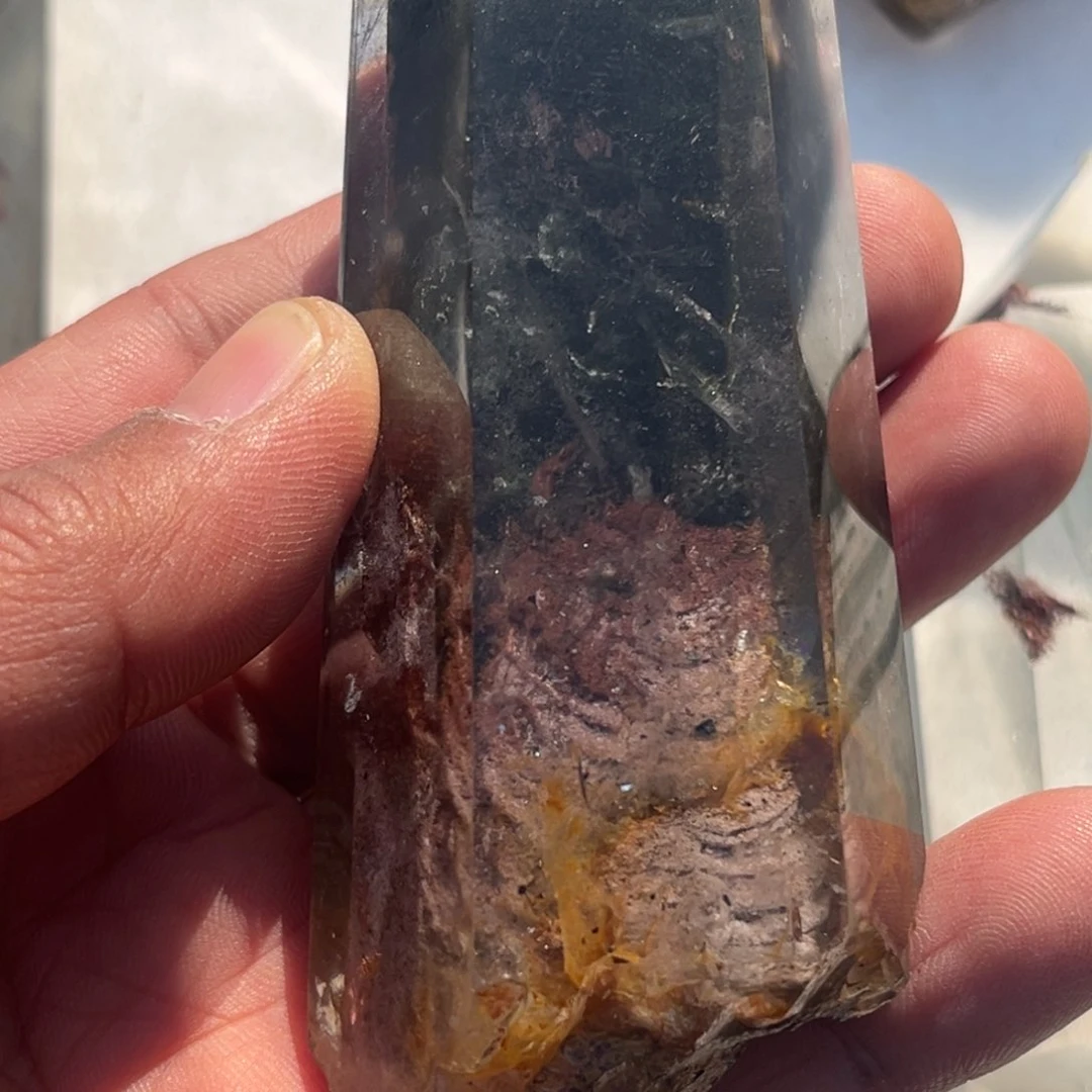 烟晶戒指银S925镶嵌芥*糖绿幽灵摆件