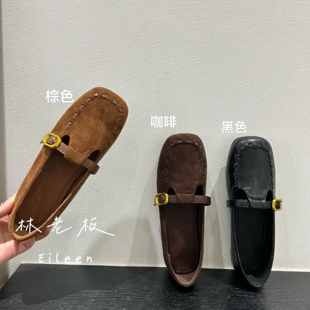 秋季平底一字式带扣玛丽珍女鞋舒适浅口单鞋豆豆鞋百搭1905-11