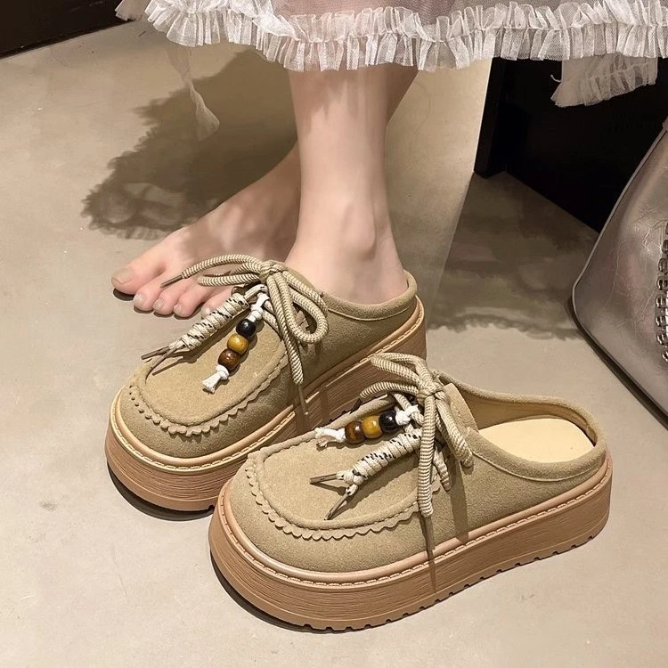 601-1厚底增高勃肯鞋包头半拖鞋女夏新款一脚蹬法式博肯凉拖鞋k1
