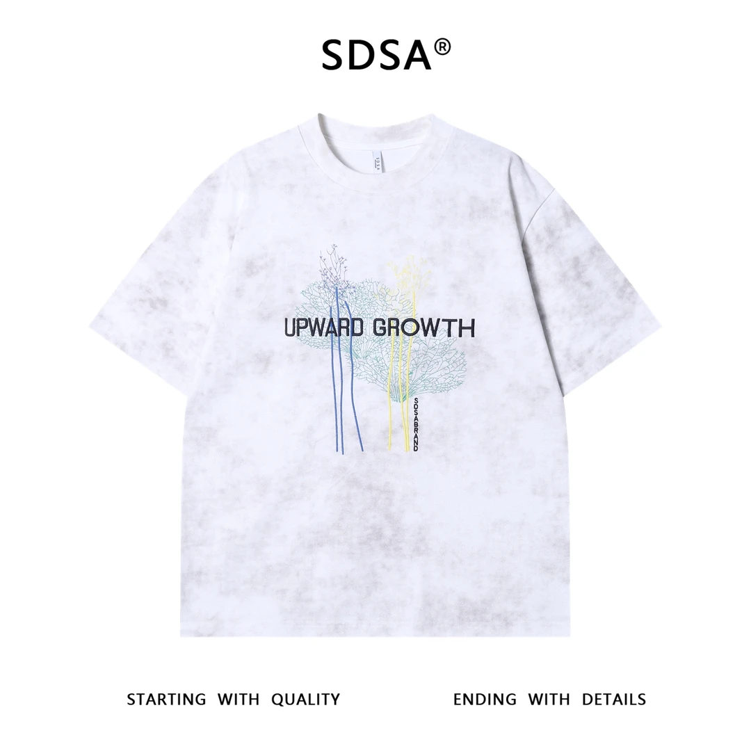 夏季高级感新款男士满天星撞色刺绣字母树木圆领短袖T恤百搭时尚