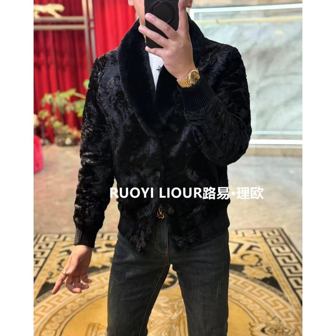 【路易理欧】2025新款潮流轻奢纯色獭兔毛鹅绒羽绒服93689