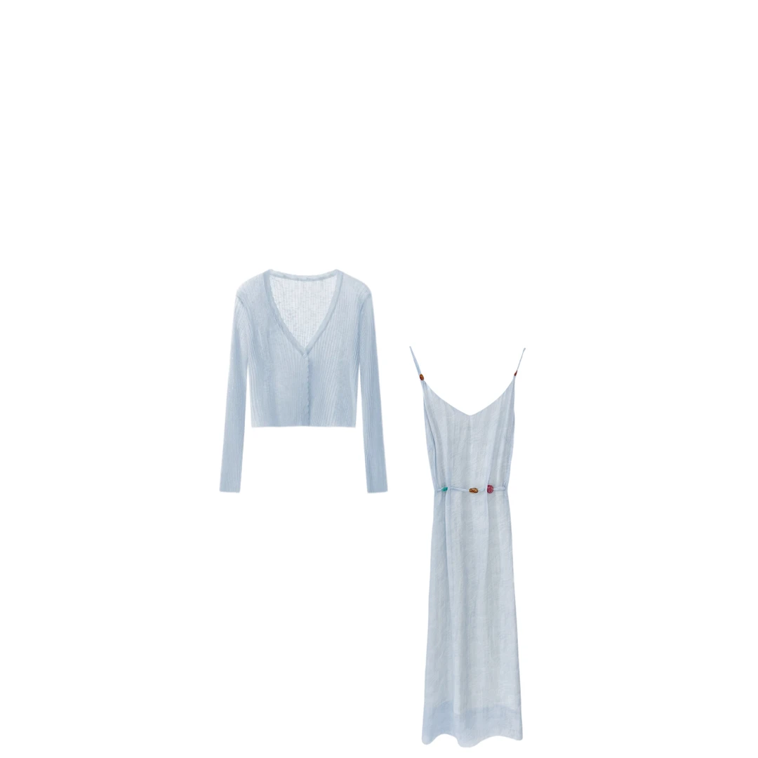 夏季新款韩系收腰仙女吊带罩衫套裙收腰仙女气质显瘦6628