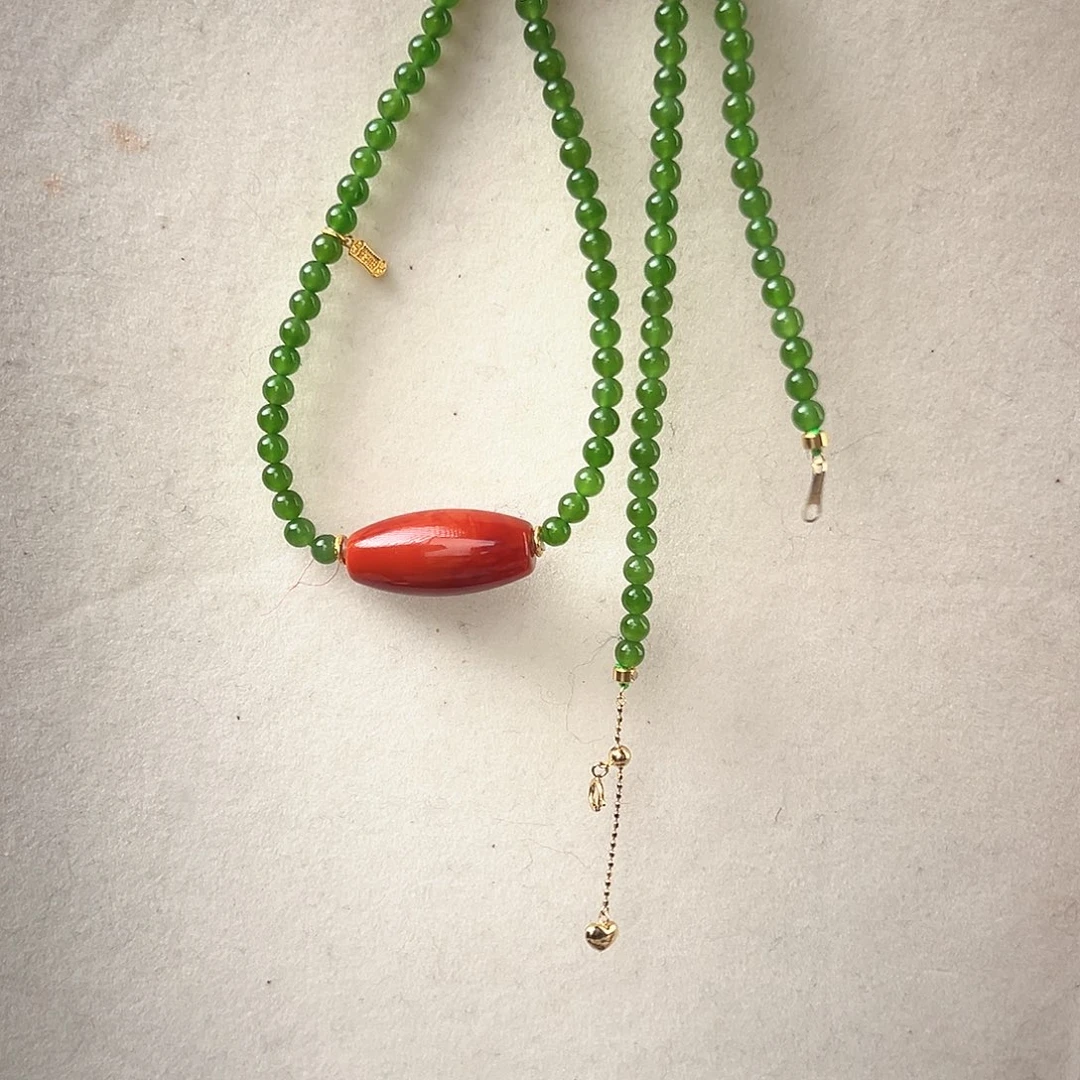 南红玛瑙18K金镶嵌项链