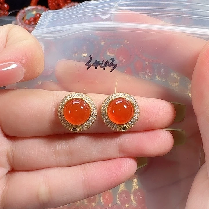 南红玛瑙银S925镶嵌耳饰高货