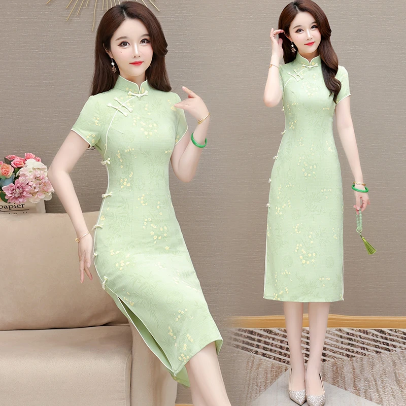 【欧赛雅文】改良旗袍连衣裙女夏装2025年新款显瘦修身淑女风中长