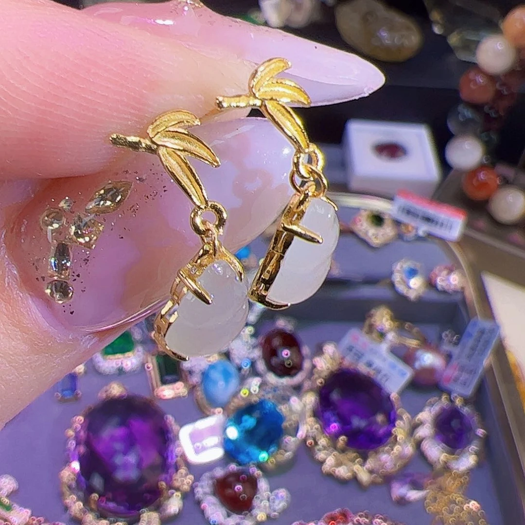 和田玉银S925镶嵌和田玉莉*