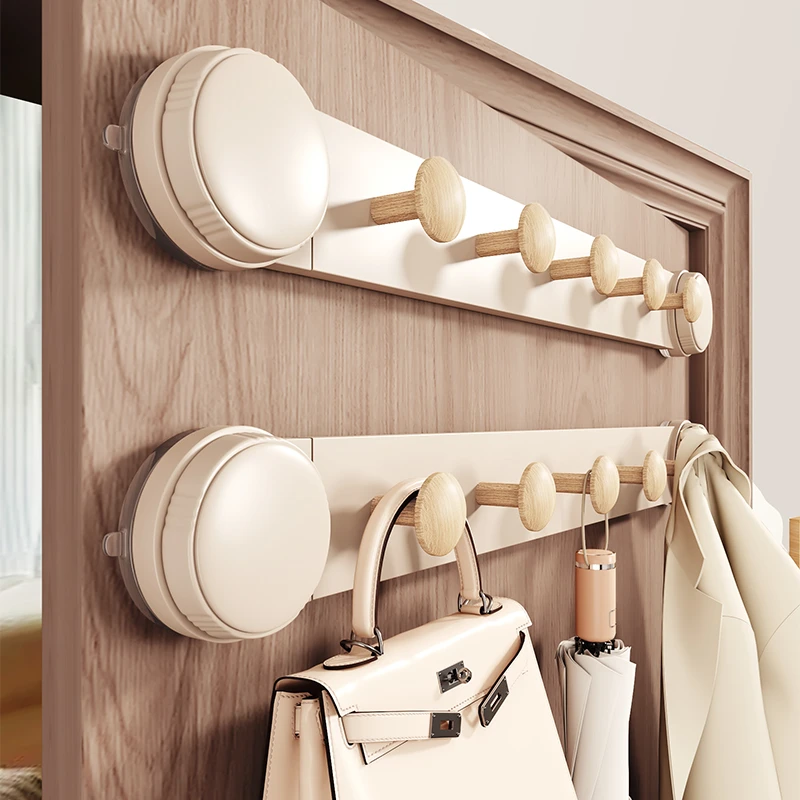 门后挂钩挂衣架家用轻奢无痕壁挂式免打孔吸盘挂钩奶油风木纹挂钩