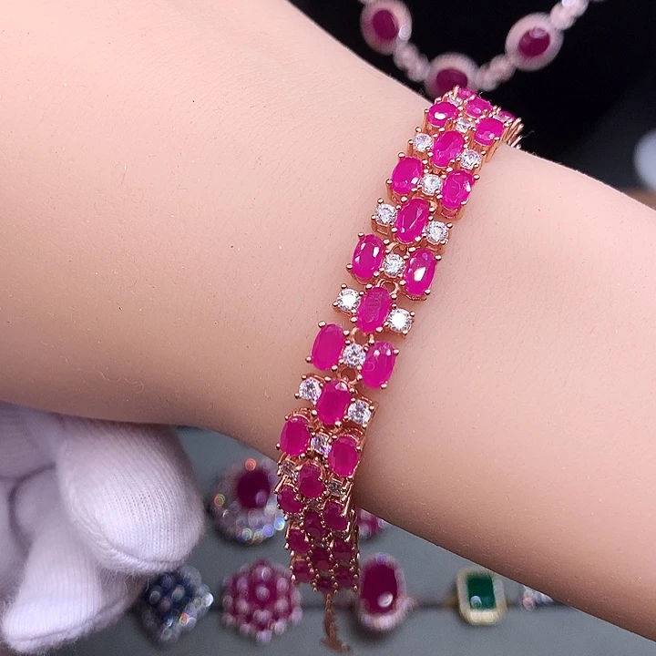 手链银S925镶嵌红宝石