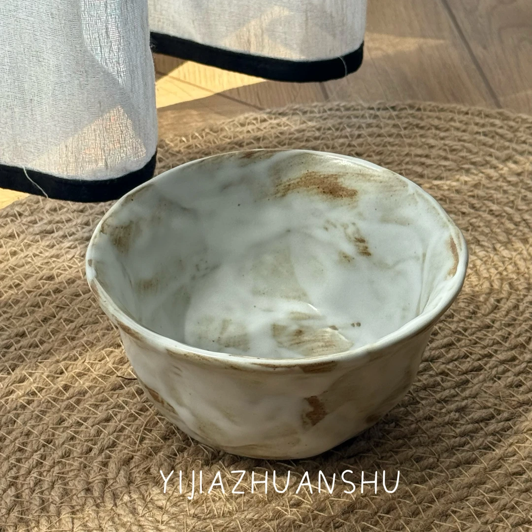 流云米饭碗酸奶碗盘日式风格可作餐具使用陶瓷4.6英寸手捏碗