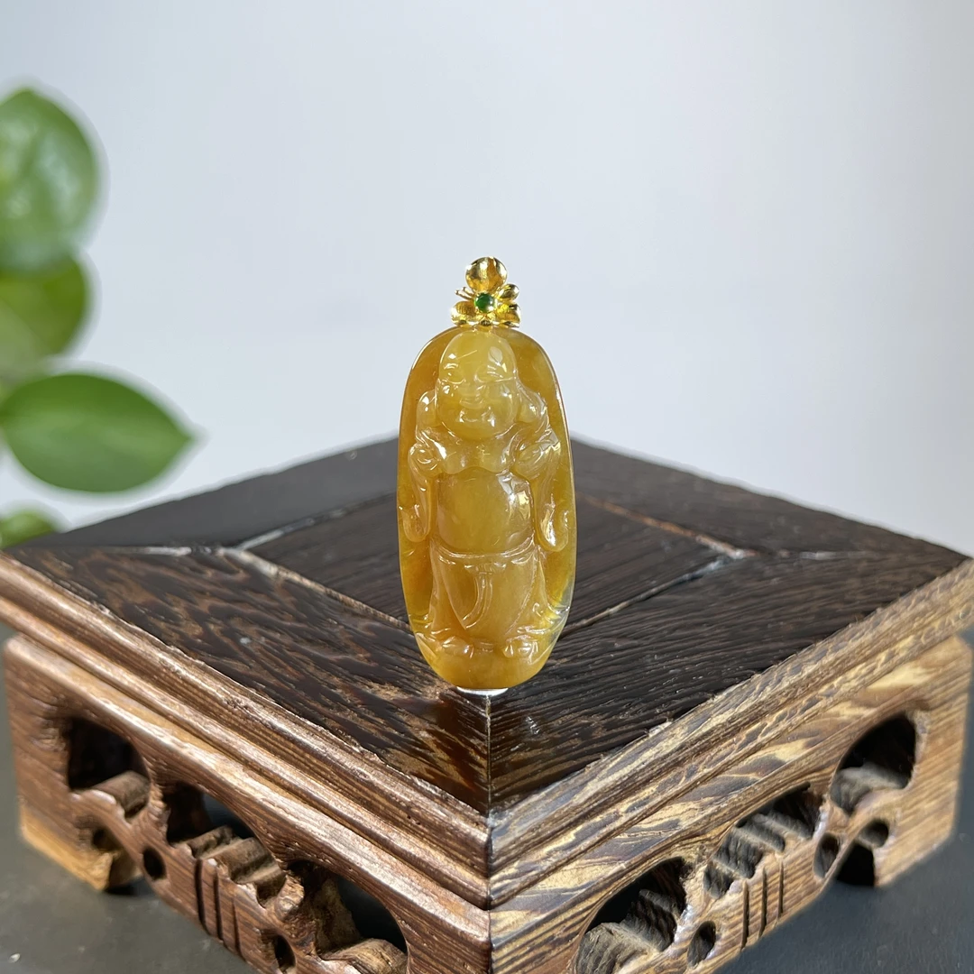 JCB27-119 天然翡翠缅甸A货 18K扣弥勒佛