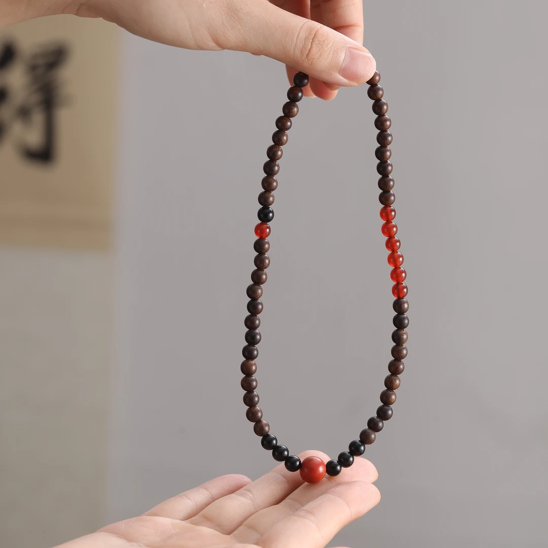 二凡木作珠宝/天然金丝檀木搭配款双圈国风手链6M