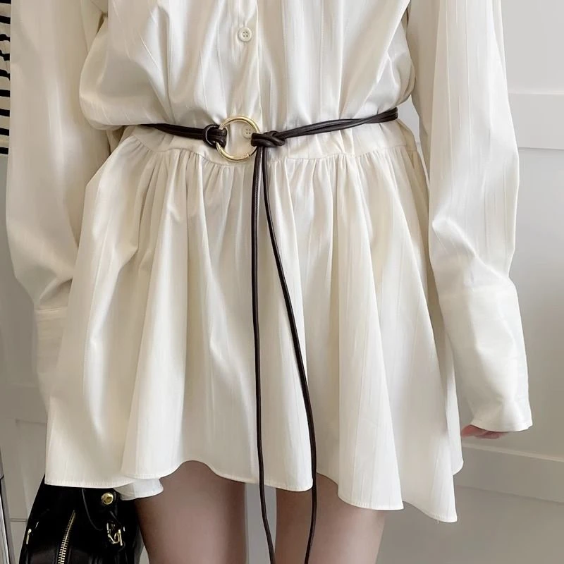 四季可搭配裙子外套大衣腰封收腰腰带装饰圆圈打结皮绳长款细腰绳