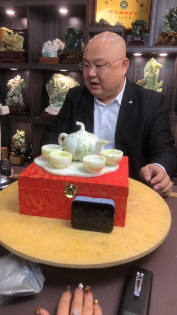 岫玉方解石玉茶壶6件套